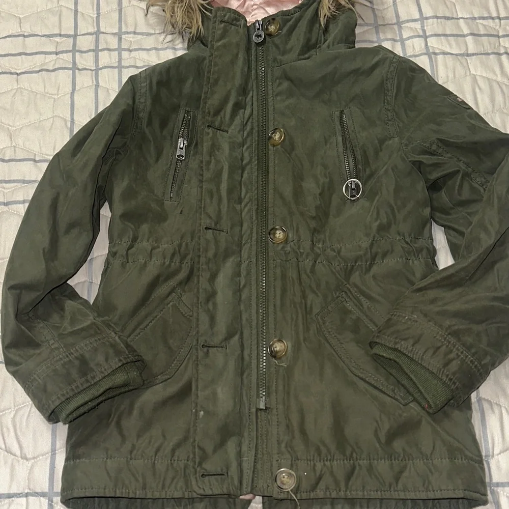Abercrombie Kids Green Hooded Parka with Faux Fur Trim